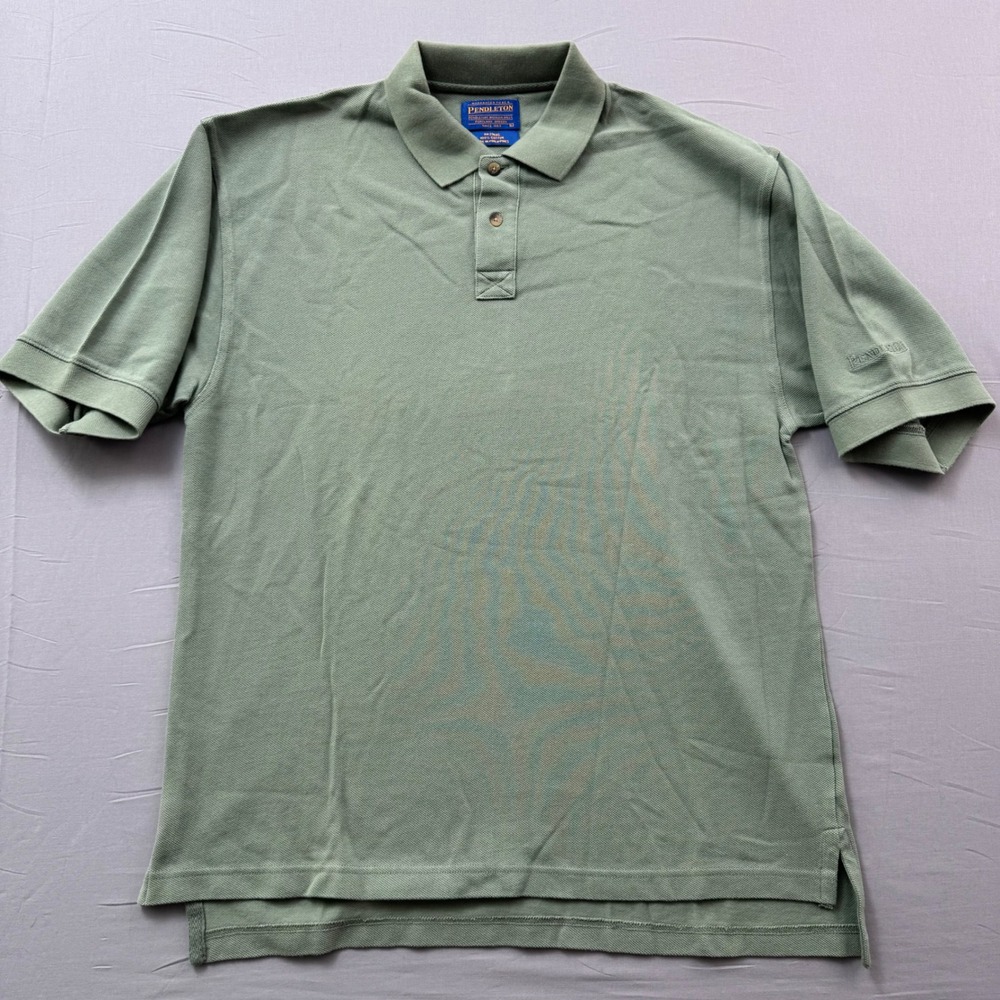 Pendleton Mens Large Sage Green Cotton Pique Short Sleeve Polo Shirt RN 29685